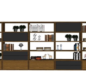 现代实木装饰柜su模型