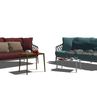 北欧布艺多人沙发su模型