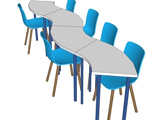 现代弧形餐桌椅su模型