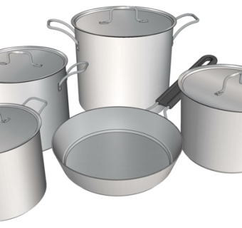 现代不锈钢蒸锅煮锅平底锅su模型