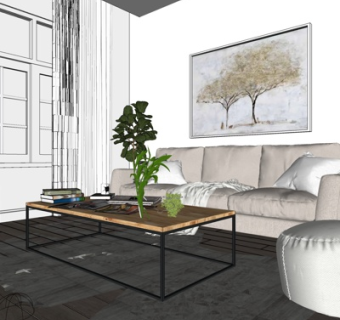 现代简约客厅su模型