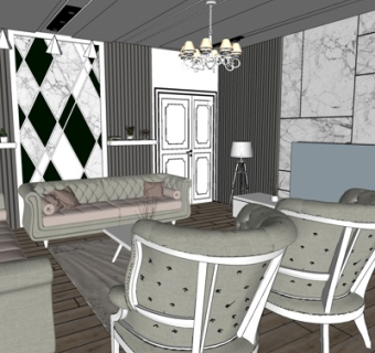 简欧客厅su模型