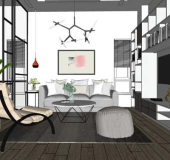 现代简约客厅su模型