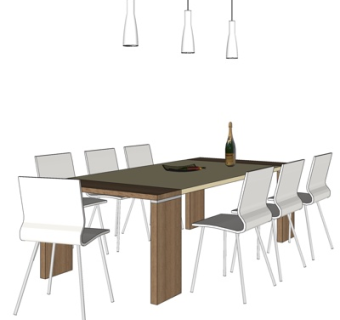 现代实木餐桌椅su模型