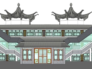 新中式建筑外观su模型