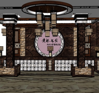 新中式酒店大堂su模型