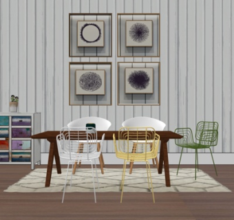 北欧实木餐桌椅su模型