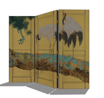 新中式仙鹤屏风隔断su模型