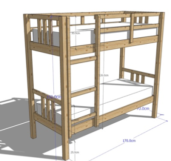 现代实木高低床su模型