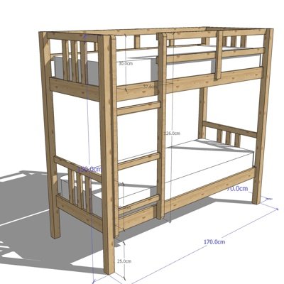 现代实木高低床su模型