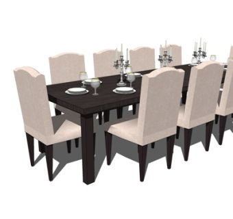 现代实木餐桌椅su模型