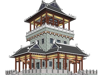 中式<em>塔楼</em>建筑外观su模型