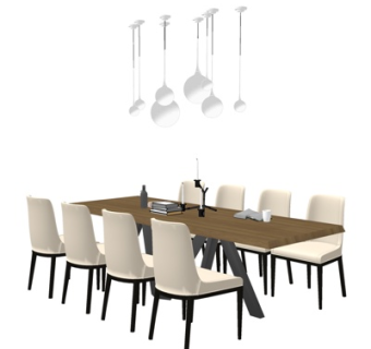 现代实木餐桌椅su模型