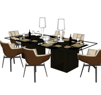 现代条形餐桌椅su模型