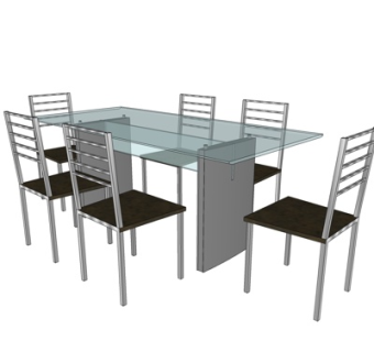 现代条形餐桌椅su模型