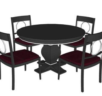现代圆形餐桌椅su模型