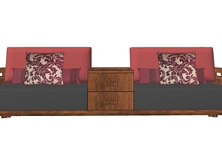 新中式罗汉床双人沙发su模型
