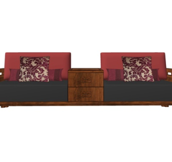 新中式罗汉床双人沙发su模型