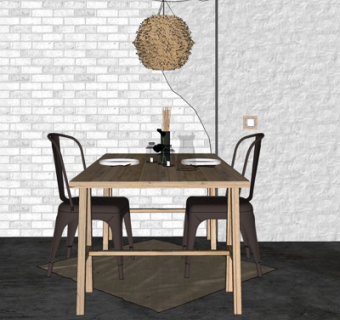 现代实木餐桌椅su模型