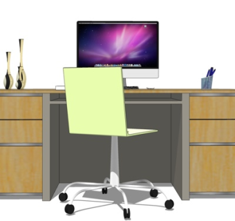 现代实木电脑桌su模型