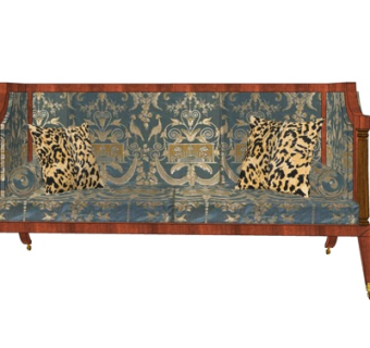 新古典花纹布艺双人沙发su模型