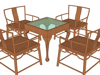 <em>新中式</em>实木休闲桌椅su模型