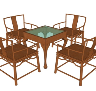 新中式实木休闲桌椅su模型