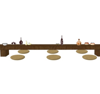 日式实木茶桌椅su模型