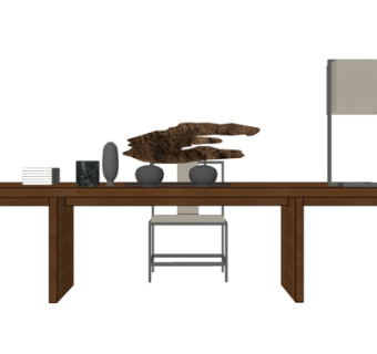 现代实木书桌su模型