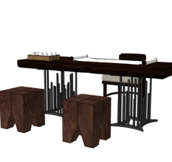 现代实木书桌su模型