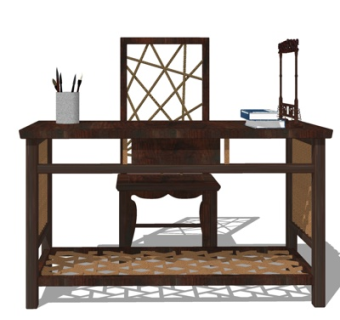 现代实木书桌su模型