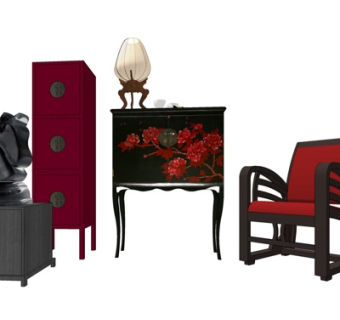 新中式高脚斗柜su模型