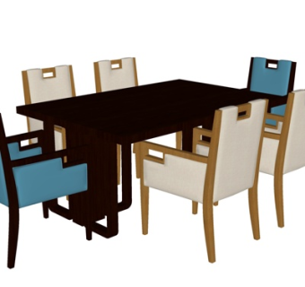 现代实木餐桌椅su模型