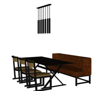 现代卡位餐桌椅su模型