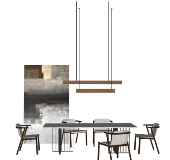 现代实木餐桌椅su模型