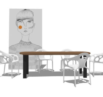 现代实木餐桌椅su模型