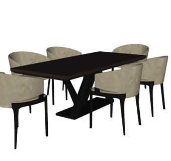 现代实木餐桌椅su模型