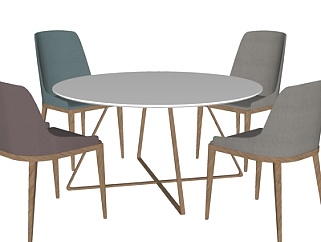 北欧实木圆形餐桌椅su模型