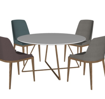 北欧实木圆形餐桌椅su模型