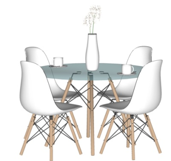 现代圆形餐桌椅su模型