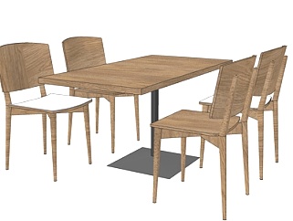 北欧实木条形餐桌椅su模型