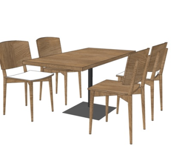 北欧实木条形餐桌椅su模型