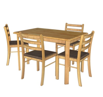 现代实木条形餐桌椅su模型