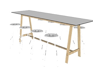 现代实木吧台桌椅su模型