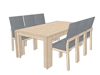 现代实木<em>条形餐桌</em>椅su模型
