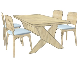 现代实木<em>条形餐桌</em>椅su模型