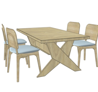 现代实木条形餐桌椅su模型