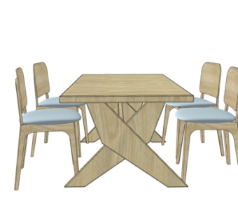 现代实木餐桌椅su模型