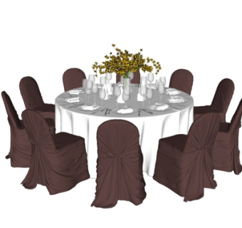 现代宴会餐桌椅su模型