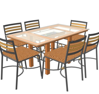 现代条形餐桌椅su模型